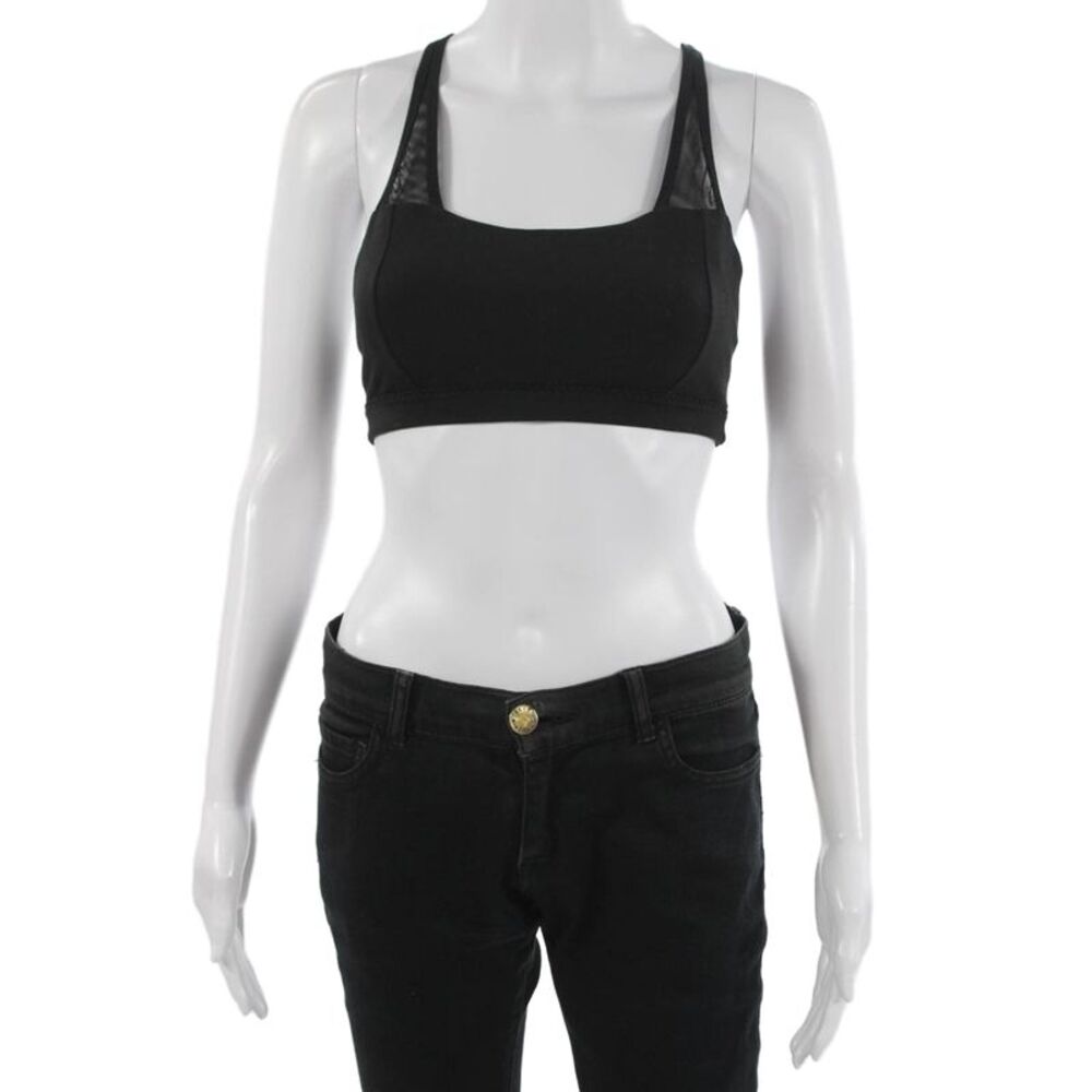 Athleta Womens Square Neck Strappy Back Abstract Sports Bra Black Size Small